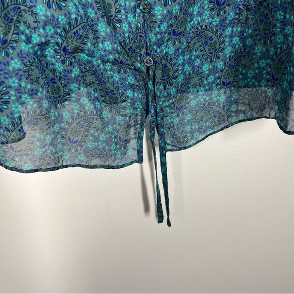 Joie Women's Size 1X Green Blue Pine 100% Silk Asseline Long Sleeve Blouse Top - Picture 9 of 13